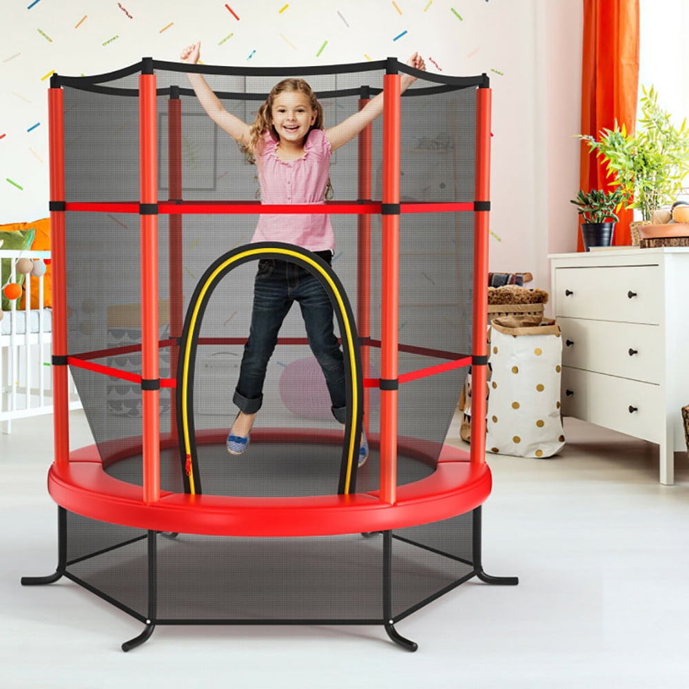 Barara King Backyard Trampoline, Trampoline,55 Inch Kids Recreational Trampoline Bouncing Jumping Mat with Enclosure Net-Red