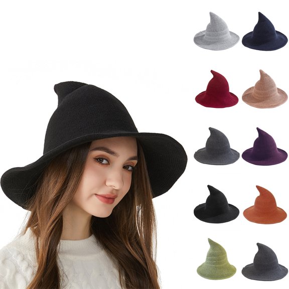 YHAJDS Wizard Hat for Women Wool Witch Costume Cap Halloween Party Dress Up