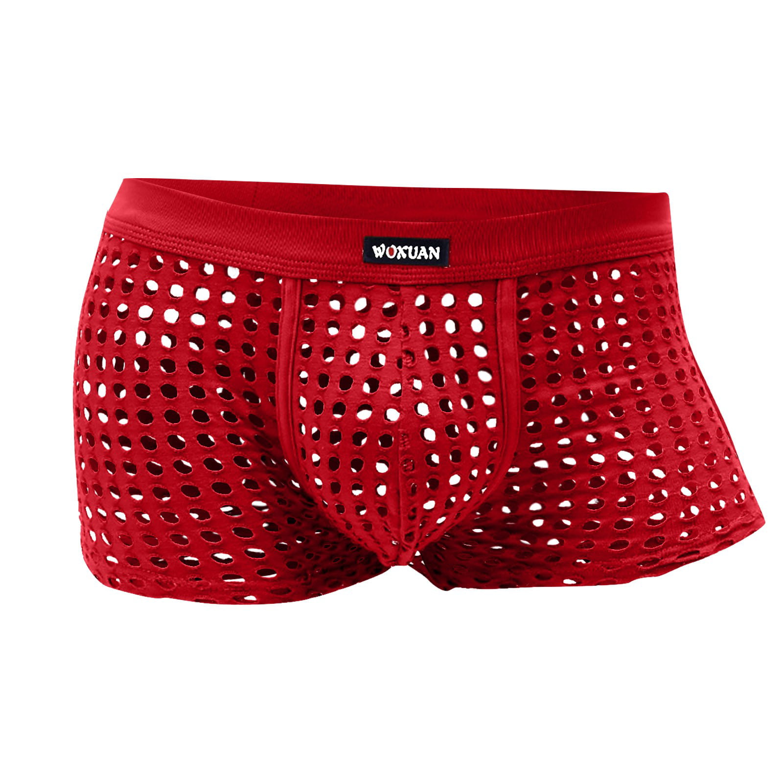 OVTICZA Sexy Underwear for Men Ruffle Hollow Out Pouch Sexy Boxer Briefs,3  Pack Red XL