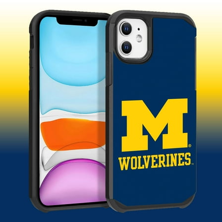 Apple iPhone 11 / XR - Licensed NCAA University of Michigan Wolverines Logo on Dark Blue Textured Dual Layer Case
