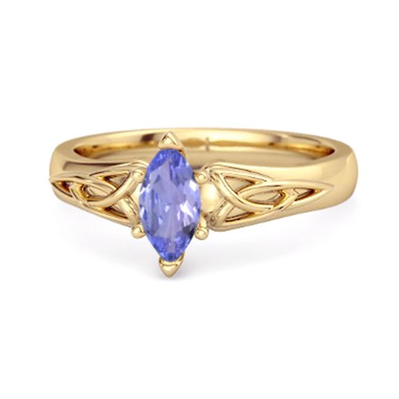 Celtic Ring 0.25Cts Tanzanite 925 Sterling Silver Gold Vermeil Trinity Knot Band Women Valentines Day Gifts Ring