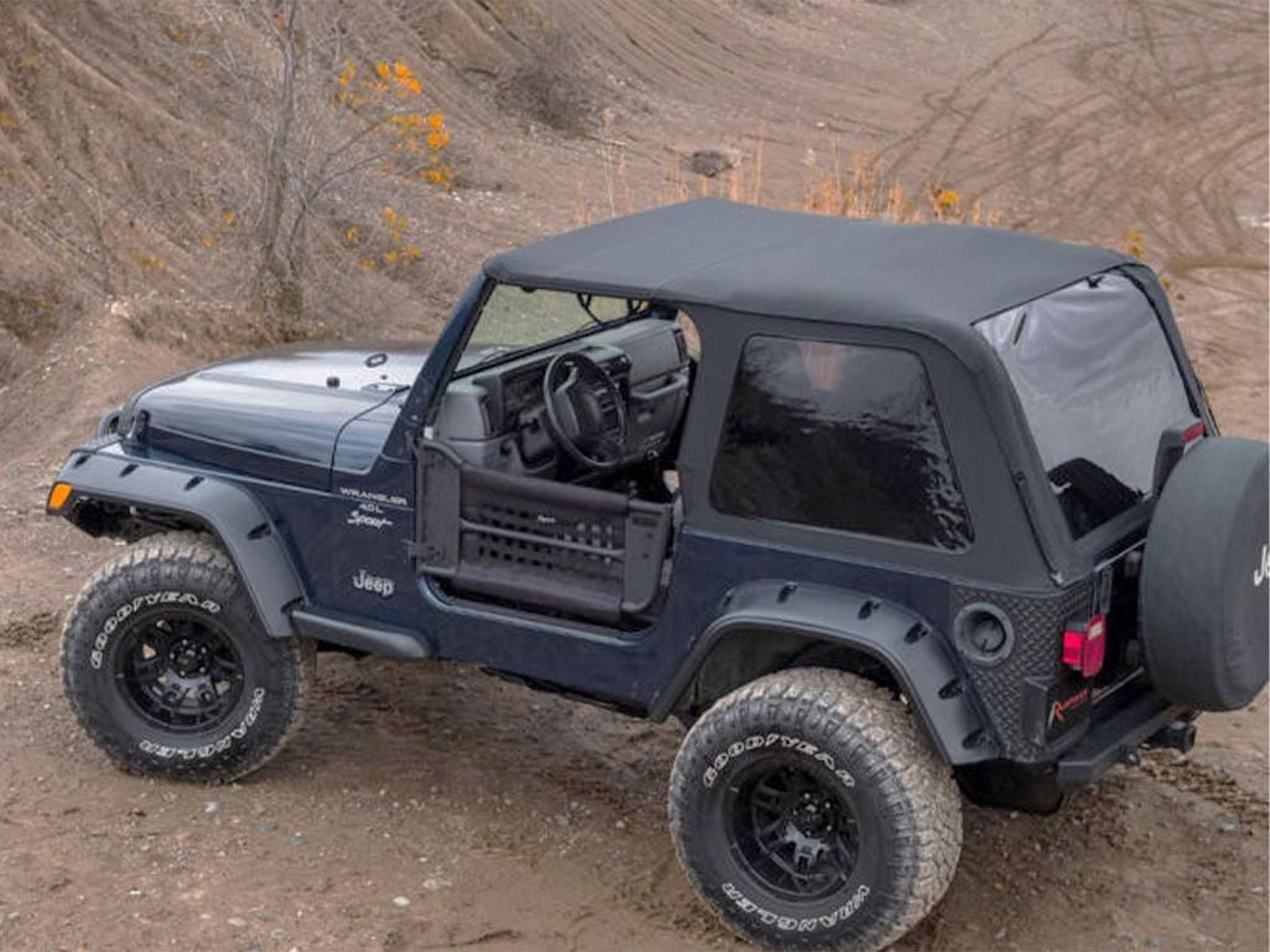 Rampage by RealTruck Frameless Trail Top | Sail Cloth, Black Diamond Color with Tinted Windows | 109735 | Compatible with 1997 - 2006 Jeep Wrangler