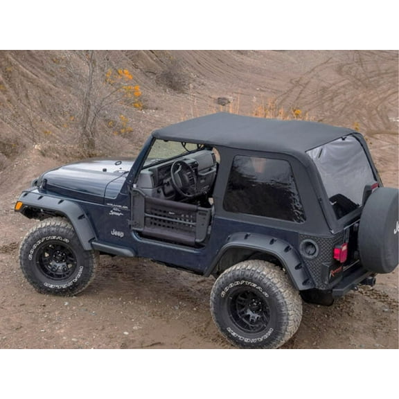 Rampage by RealTruck Frameless Trail Top Kit with Hardware | Vinyl, Black Diamond Color with Tinted Windows | 106535 | Compatible with 1997 - 2006 Jeep Wrangler TJ