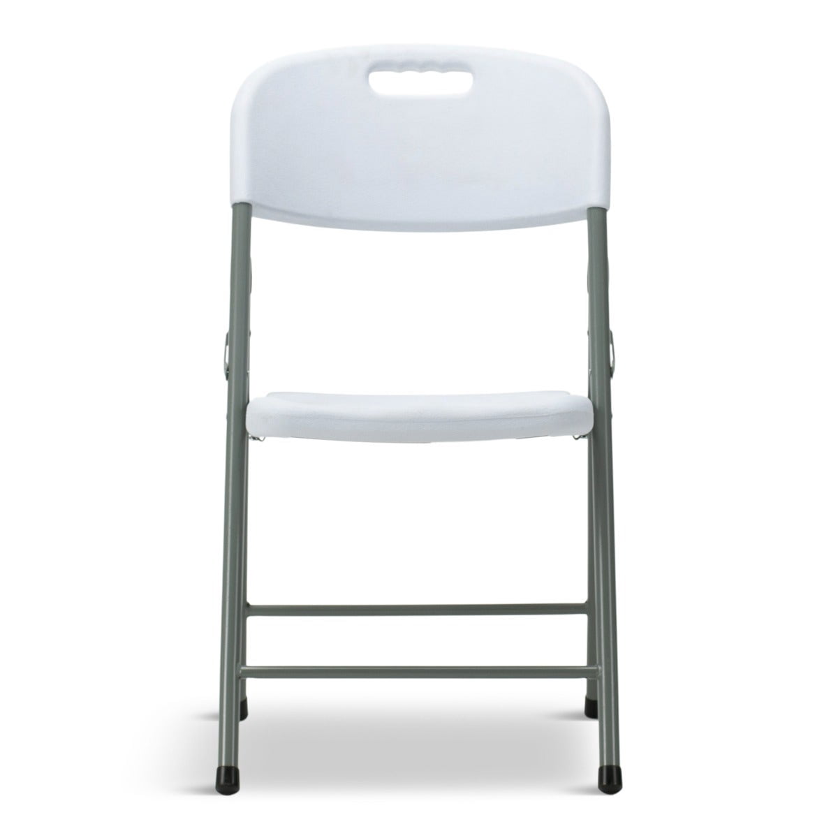 Titan Series Blow Molded White Plastic Folding Chair with Gray Frame - 4 Pack