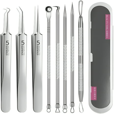 FACEGA Professional Facial Blackhead Remover Tweezers, Stainless Steel Blackhead Remover Kit, Extractor Acne Removal Kit Pimple Popper Tool, Acne Clip, Ingrown Hairs Tweezers (Set C)