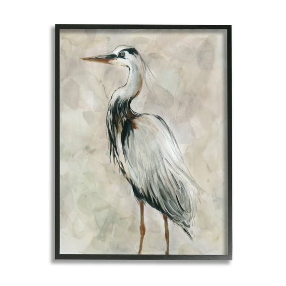 Stupell Industries Crane Bird Portrait Looking Left Neutral Watercolor Animals & Insects Painting Black Framed Art Print Wall Art, 11 x 14