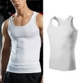 thumbnail image 2 of Men's Tank Tops Summer Solid Color Round Neck Sleeveless Elastic Slim Vest Shapewear Streetwear,White,XXL Tee Shirts, 2 of 5