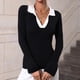 thumbnail image 1 of Puntoco-suéter informal de punto liso para mujer, suéteres adelgazantes de manga trompeta con cuello en V, tops, blusa, liquidación de Navidad Puntoco Puntoco-5369, 1 of 9