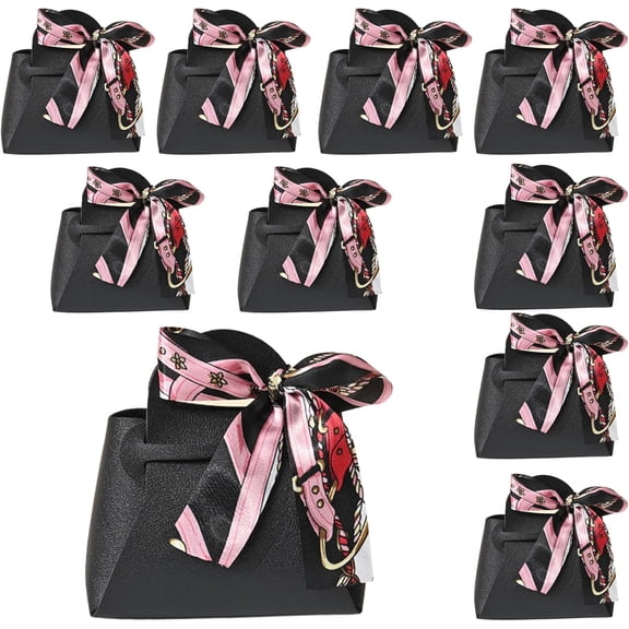 GUENG 12-Pack PU Leather Gift Bags with Handles, Reusable Favor Bags for Weddings & Parties (BLACK)