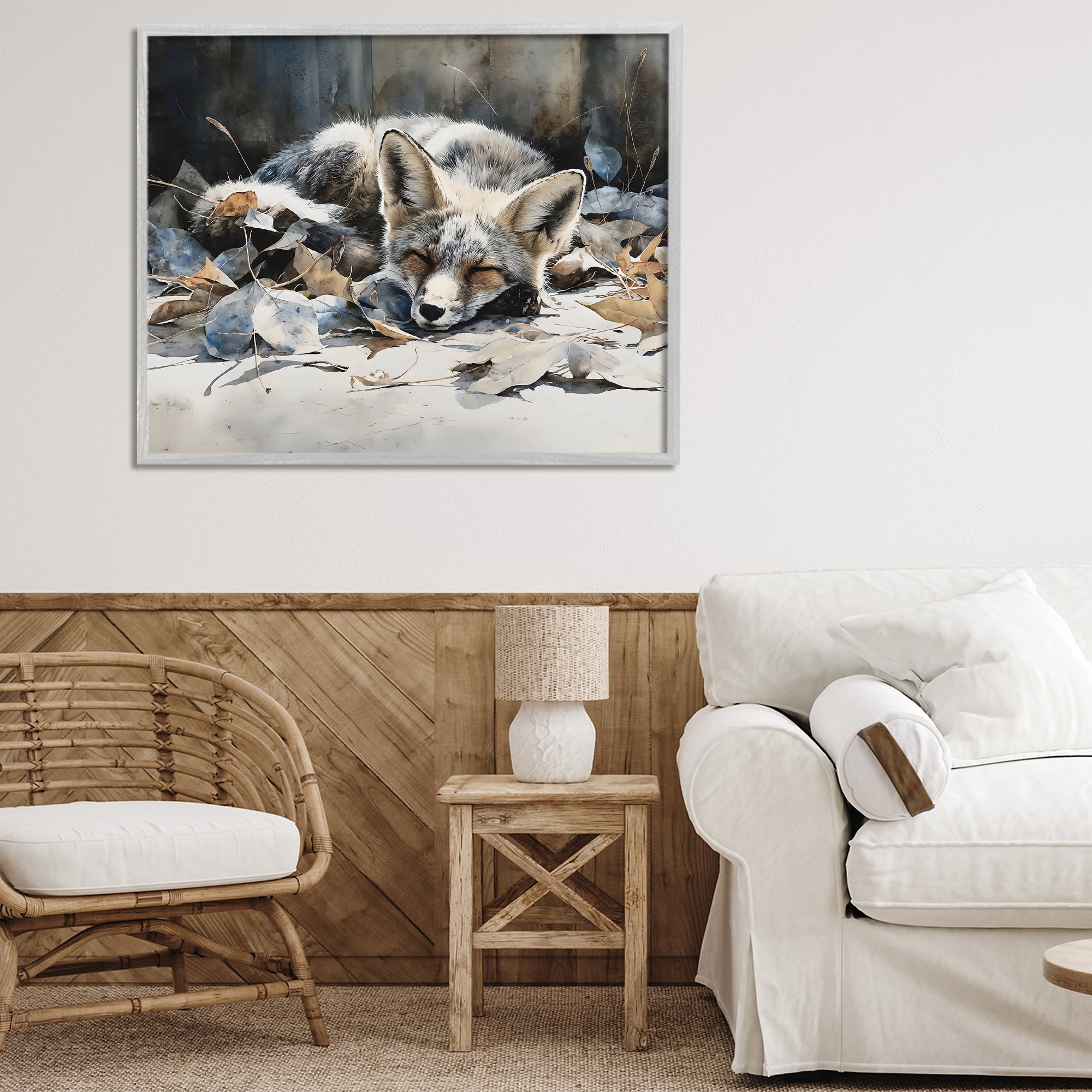 Stupell Industries Blue Fox Resting Among Leaves Gray Framed Giclee Art, design by Franklyn Gregory