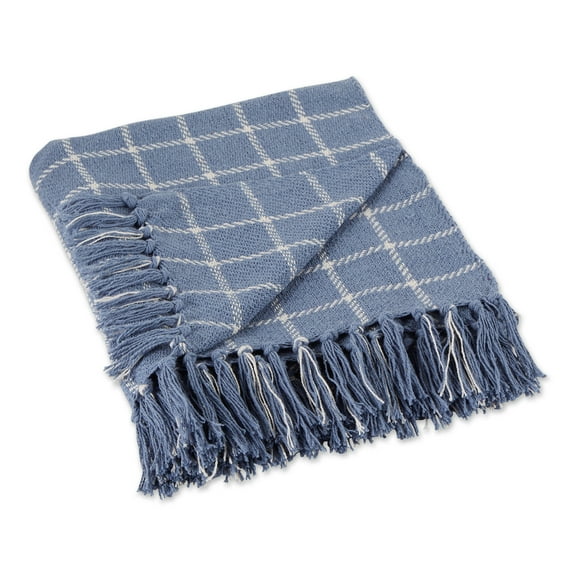 DII Cotton Checked Plaid Throw Blanket, 50x60-inch, Stonewash Blue