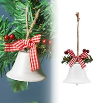 Christmas Bell Ornaments,Christmas Metal Gold Jingle Bells,Bells with Red Bow and Berry Tree Hanging Ornament,Xmas Ornament Ringbell for Christmas Tree Pendant Holiday Decoration(White)