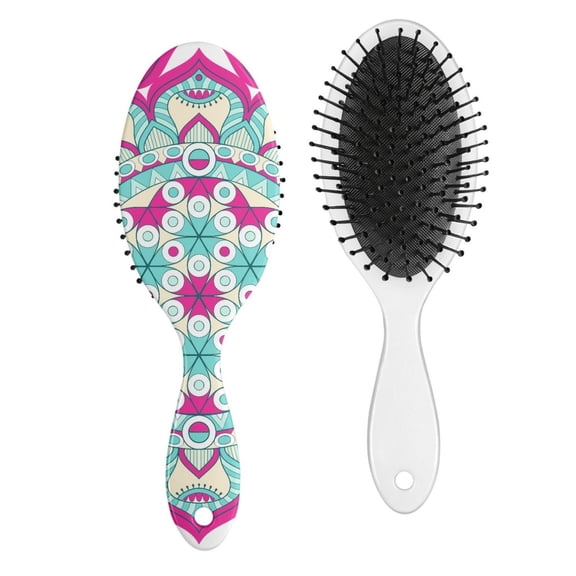 Colorful Floral Pattern Hair Brush, Retro Style Paddle Detangler with Soft Bristles, Wooden Handle, Ideal for Gift and Daily Use