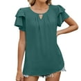 thumbnail image 5 of Fanxing Womens Summer Chiffon Tops Ruffled Short Sleeve T Shirts with Keyhole Basic Solid Color Tees Shirt Green,L, 5 of 8