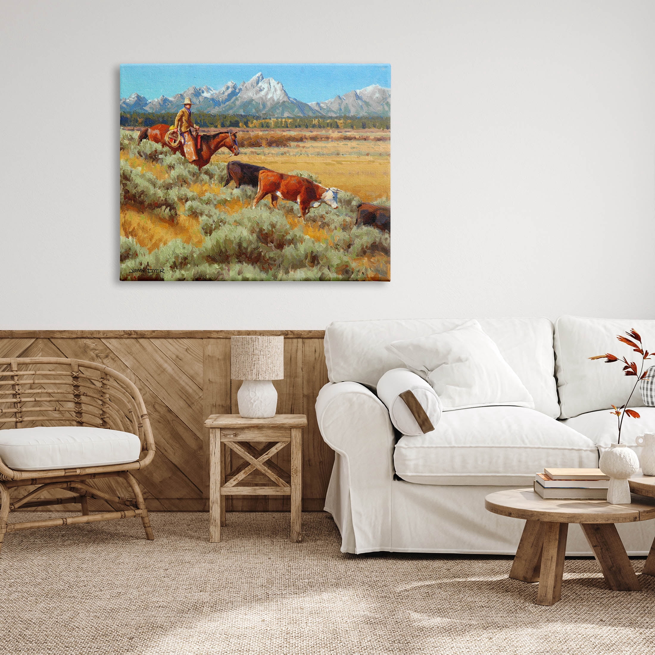 Western Ranch Horse Cattle Animals & Insects Painting Gallery Wrapped Canvas Print Wall Art