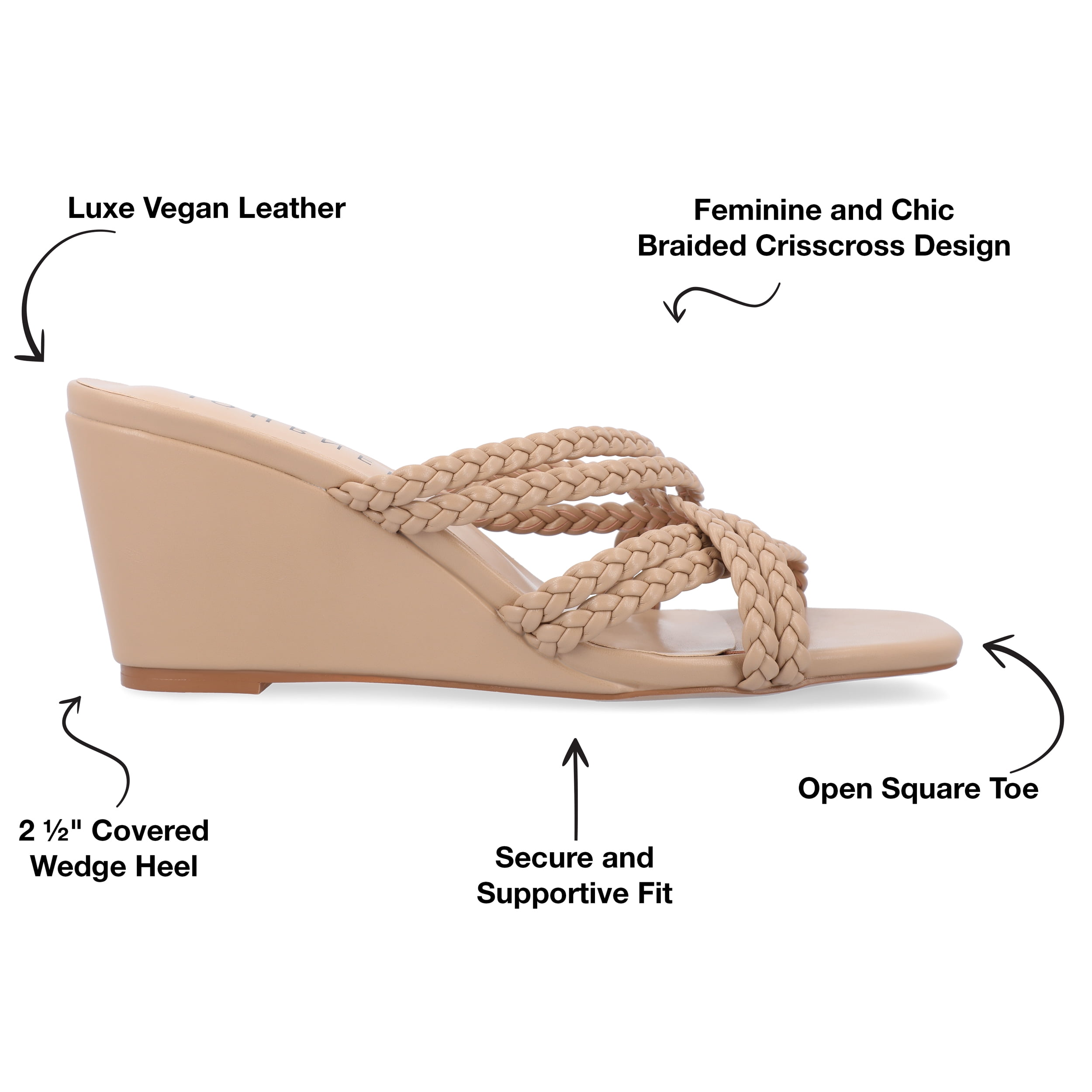 Journee Collection Womens Baylen Braided Strap Slip On Wedge Sandals