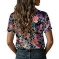 thumbnail image 4 of QASIEATN Women's Retro Shirt Women's Satin Printed Short Sleeved Shirt Vacation Style Shirt, 4 of 7