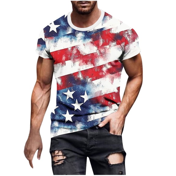 GUZOM Mens Purple Distressed American Flag T-Shirt Oversized Vintage Patriotic Graphic Tee 4th of July USA,Size L