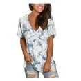 thumbnail image 1 of Gibobby Blusa Sexy Cuello en V Camiseta suelta informal con cuello en V para mujer, blusa manga corta con estampado(Azul,XL), 1 of 5