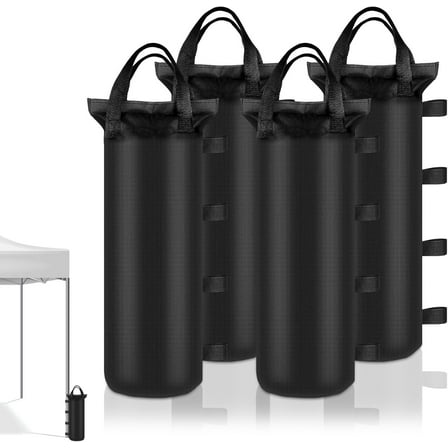 4 Sand Bags for Weight, Heavy Duty Sandbags for Canopy Legs, Extra Large Pop Up Tent Weights, Canopy Weight Bags for Gazebo, Outdoor Sun Shelter, Umbrella - Black, 6"×20", Without Sand