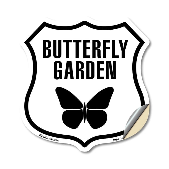 Butterfly Garden 12 inch X 12 inch Shield Shaped Heavy Duty 3.2 mil Vinyl Decal Weather Resistant Made in the USA