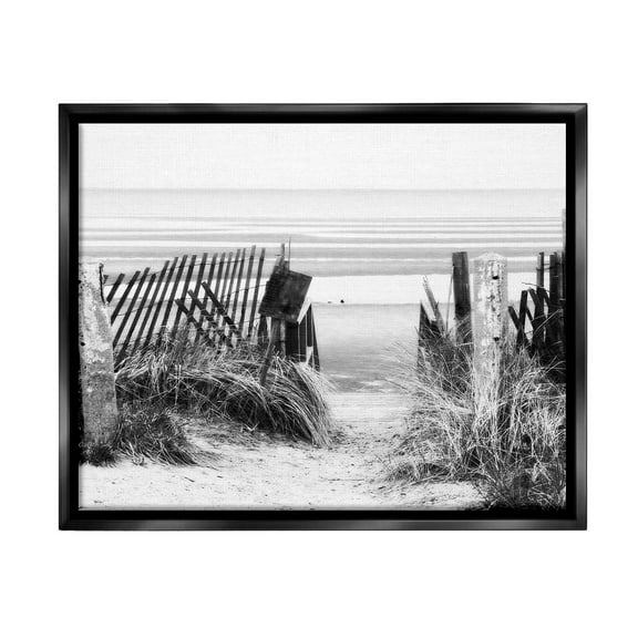 Stupell Industries Fenced Beach Path Landscape Photography Black Floater Framed Canvas Art Print Wall Art, 21 x 17