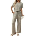 thumbnail image 4 of SMihono Womens Ribbed Knit Pajama Set Short Sleeve Pullover and Pant with Pockets 2 Piece Nightwear Fall Soft Housecoat Sets Khaki S, 4 of 8