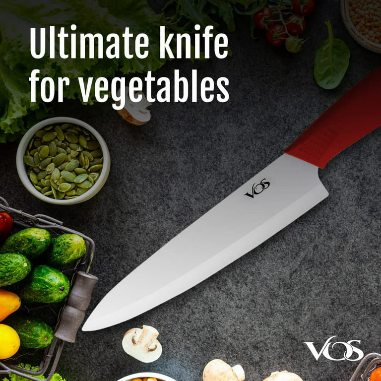 Vos Ceramic Chef Knife 8 Inch with Cover and a Gift Box - Sharp Zirconia  Blade Edge for Cutting, Paring, Slicing, Dicing, Chopping - Ideal for