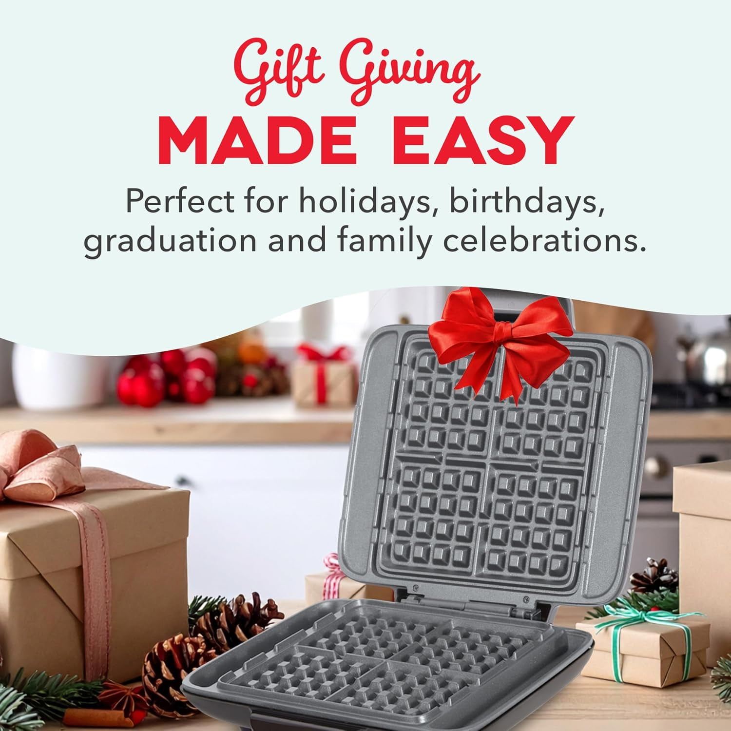 No-Drip Waffle Maker - Makes Four Waffles at Once for Hassle- Breakfasts