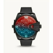 DIESEL UBER CHIEF MEN'S BLACK LEATHER BLACK STAINLESS MULTI TIME WATCH DZ7446