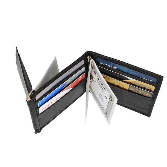 Marshal Leather Mens Wallet Bifold Money Clip Black credit card Organza Bag