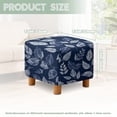 thumbnail image 3 of SCRAWLGOD Leaf Print White Navy Blue Ottoman Slipcover, Stretch Square Footstool Slipcover Removable Storage Ottoman Covers for Living Room with Elastic Bottom, 3 of 7