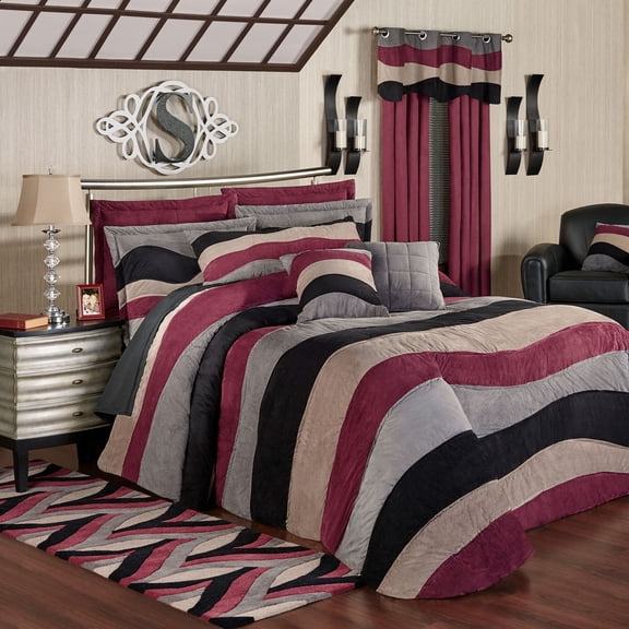 Contemporary Apex Faux Suede Charcoal, Onyx, Claret Oversized Bedspread Grande Queen