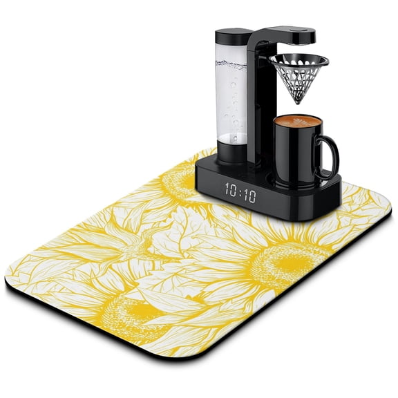 Washable Rubber Sunflower Cute Floral Dish Drying Mats for Kitchen Counter Home Large Coffee Bar Pad Accessories and Decor for Utensils Stemware 19.5''x12''