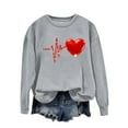 thumbnail image 2 of Itsame Women Long Sleeve Heart T-Shirts Valentine's Sweatshirt Loose Crew Neck Tops Gray Size XL, 2 of 5