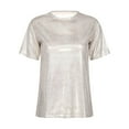 thumbnail image 3 of YONGHS Women's Short Sleeve Shiny Metallic T Shirt Tank Tops Holographic Rave Festival Party Blouse Champagne M, 3 of 7