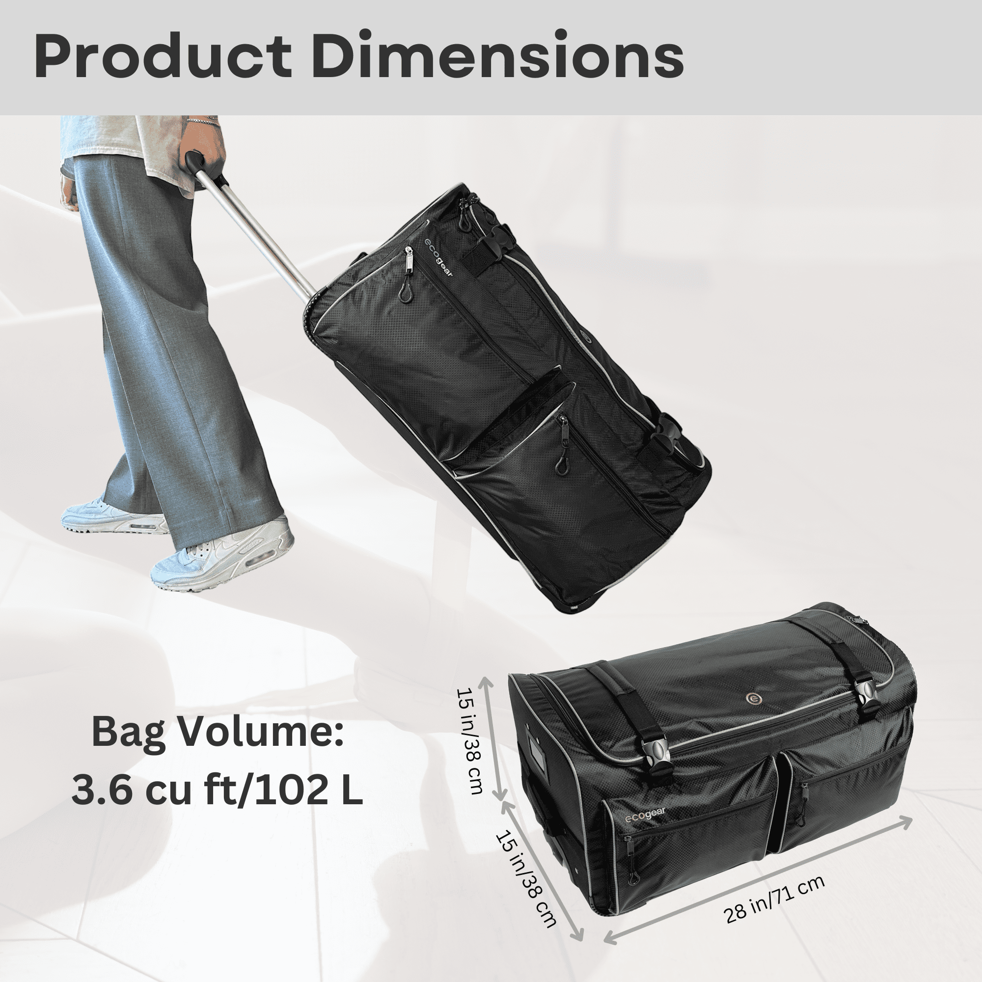 Ecogear 28" Waterproof Travel Duffel Bag with Garment Rack, Black