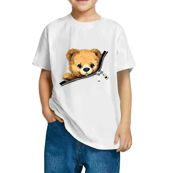 LIaqionyy Toddler Boys Girls Cute Bear Printed Tops Summer Comfy Cotton T-Shirts Casual Comfy Daily Shirts for Kids 3-10 Years