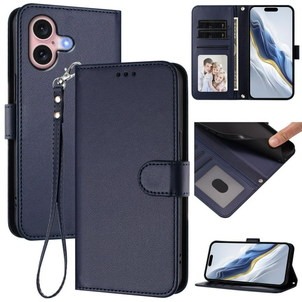 Funda Cartera GANGXUN para iPhone 16 – Cierre Magnético, Protección RFID, Correa Desmontable, Compatible con Carga Inalámbrica