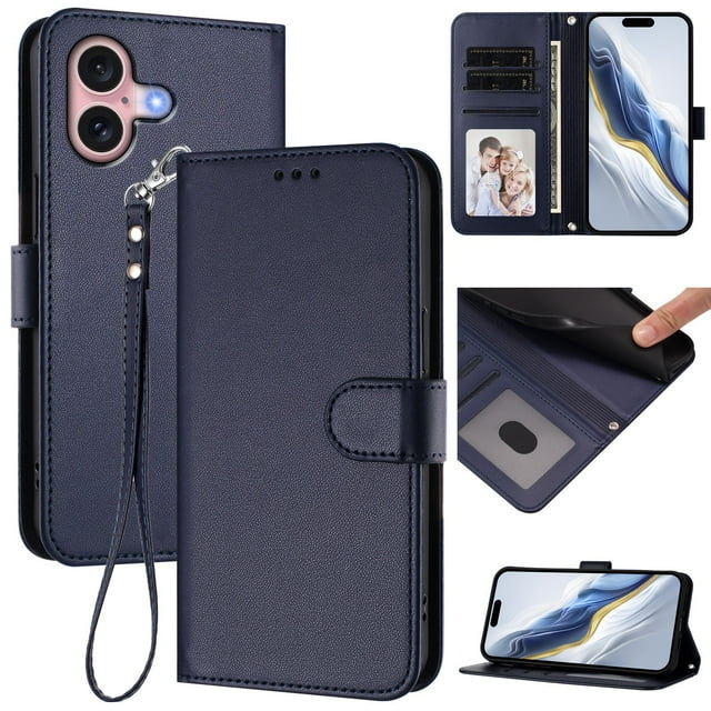Funda Cartera GANGXUN para iPhone 16 – Cierre Magnético, Protección RFID, Correa Desmontable, Compatible con Carga Inalámbrica