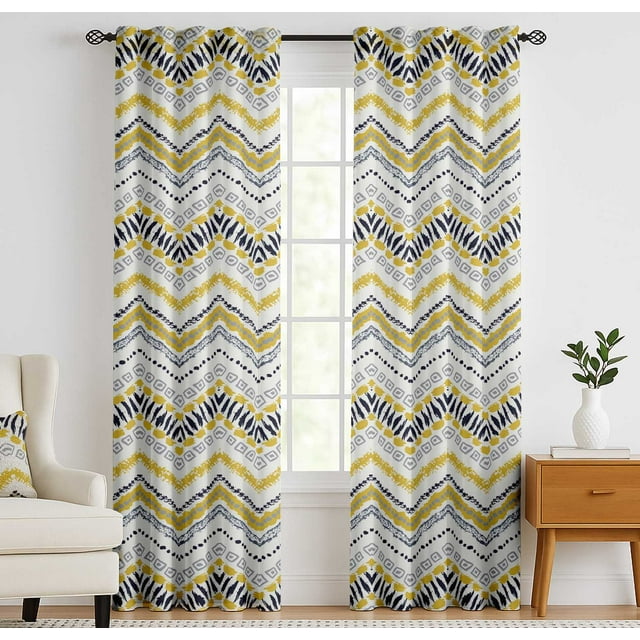 Vargottam Cotton Curtains for Windows - 3-in-1 Rod Pocket/Back Tab Short Window Drapes - Light Filtering Cotton Panels - Set of 2, 52"x63" - Wavy Stripe Design (White)
