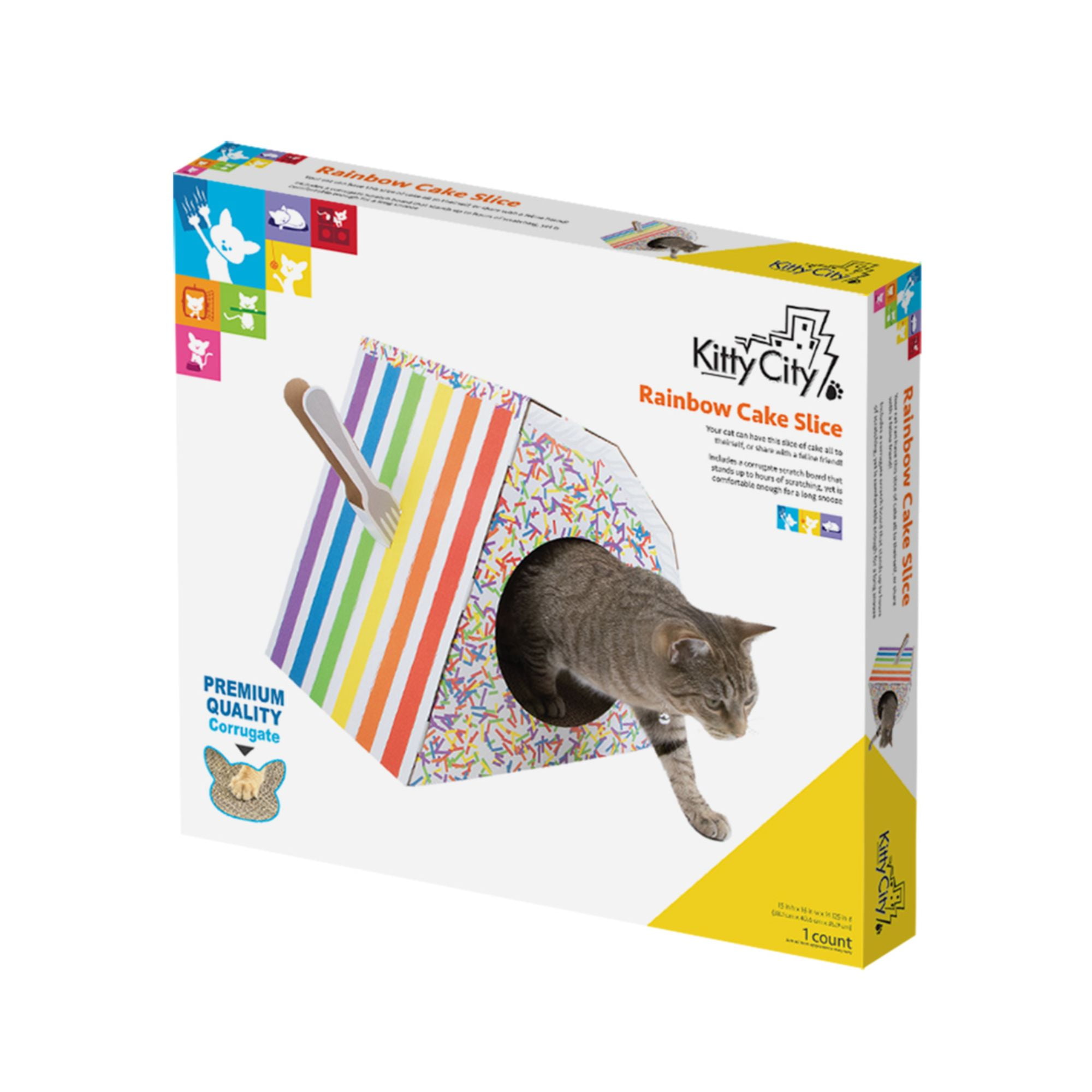 Kitty City Rainbow Cake Slice Durable Corrugate Cardboard Cat Scratching Pad, O/S, Multicolored