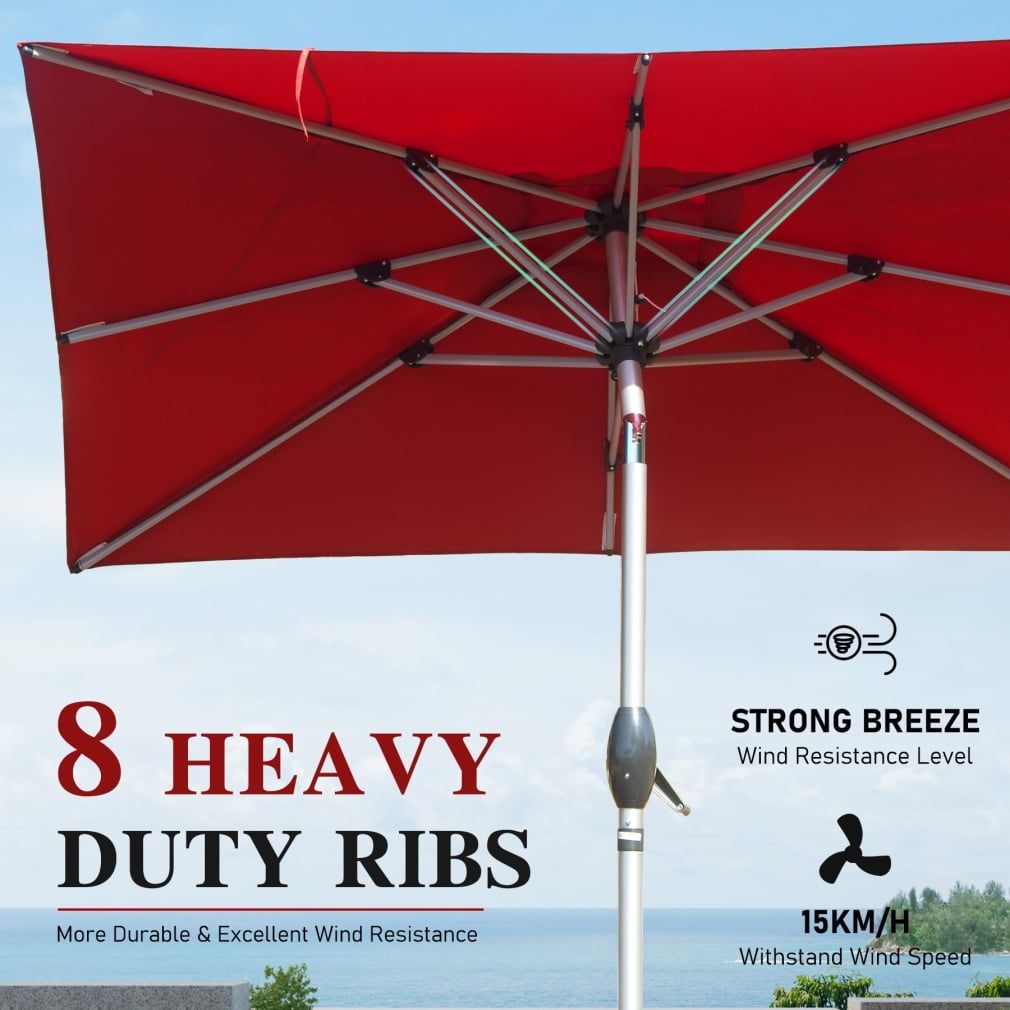 9x11.5 FT Rectangular Patio Umbrella, Double-Sided Outdoor Shade with Crank Lift & Tilt Function for Pool/Garden/Backyard, Durable Aluminum Frame, Brick Red (Base Not Included)
