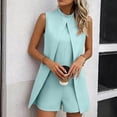thumbnail image 6 of Wensltd Women Romper Solid Color Stand Collar Breathable Sleeveless Short Jumpsuit for Office Casual, 6 of 7
