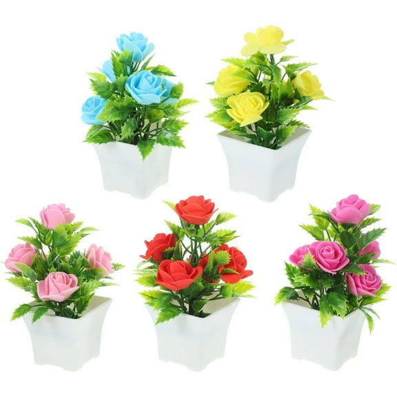 BITOUSHI 5 PCS Artificial Potted Plant Artificial Plant Bonsai Artificial Decor Artificial Bonsai False Potted Faux House s Indoor Plastic Roses
