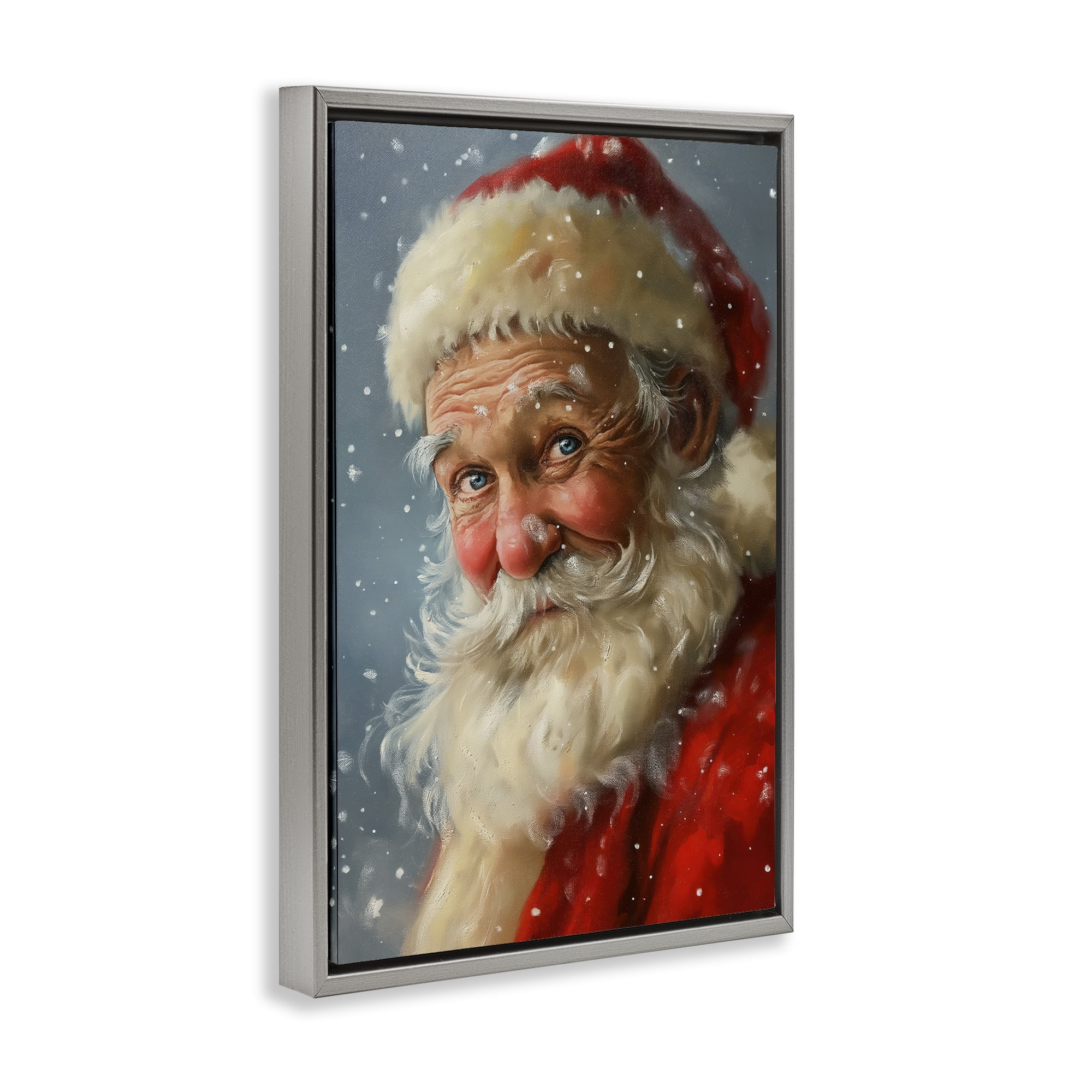 Stupell Industries Rosy Santa Portrait Holiday Painting Gray Floater Framed Art Print Wall Art, 17 x 25