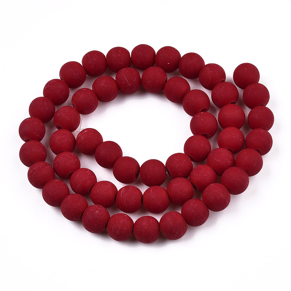 20strands Opaque Glass Beads Strands Frosted Round Dark Red 8~8.5mm Hole: 1.5mm about 51~53pcs/strand 14.96 inch~15.55 inch(38~39.7cm)