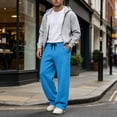 thumbnail image 3 of Dwellite Baggy Sweatpants Men Wide Leg Lounge Pants with Pockets Soft Drawstring Waist Open Bottom Joggers for Gym Travel Dark Blue S, 3 of 7