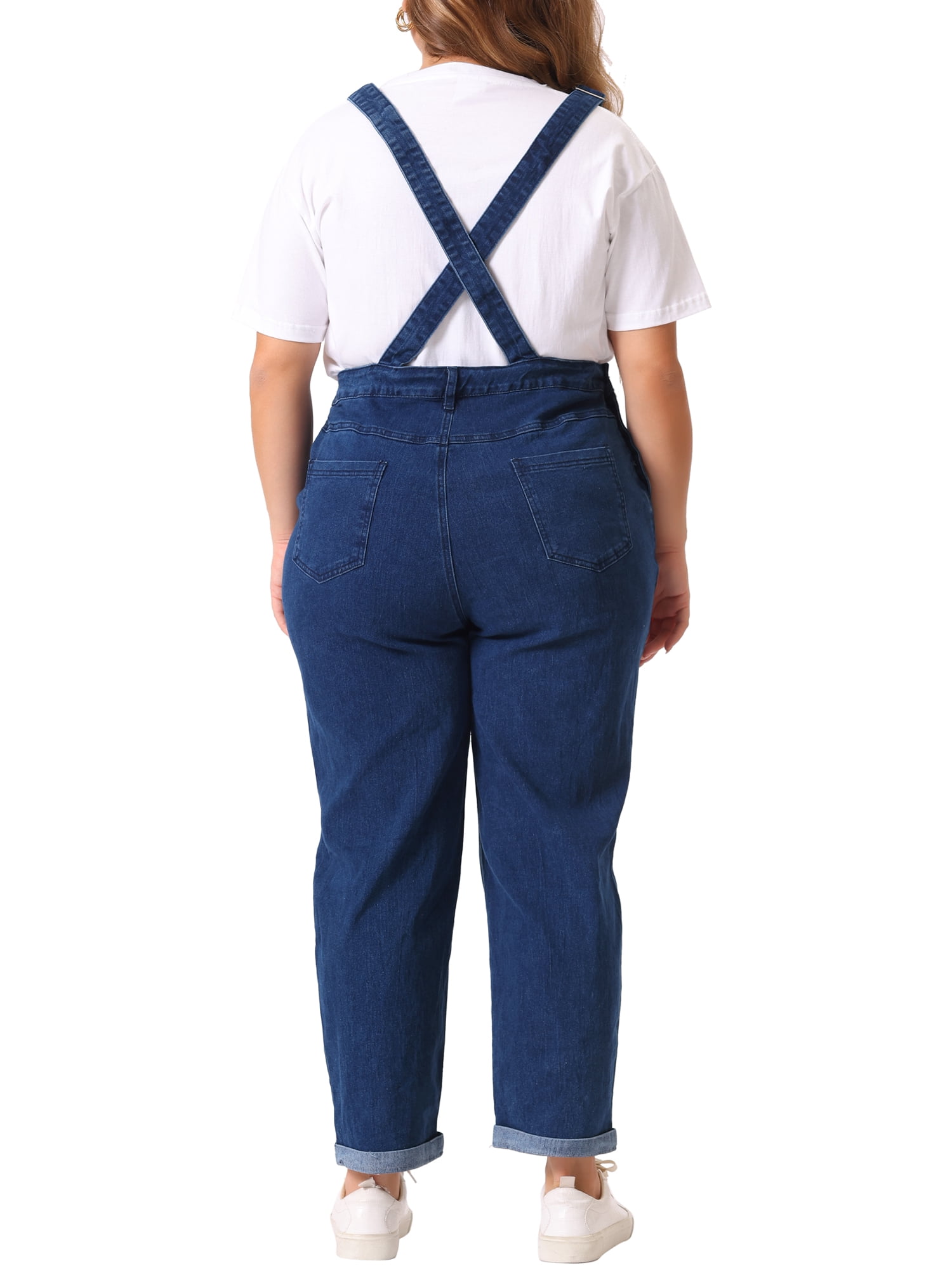 DARING DIVA Women's Plus Size Adjustable Bib Overalls Jeans Pants 3X Dark Blue