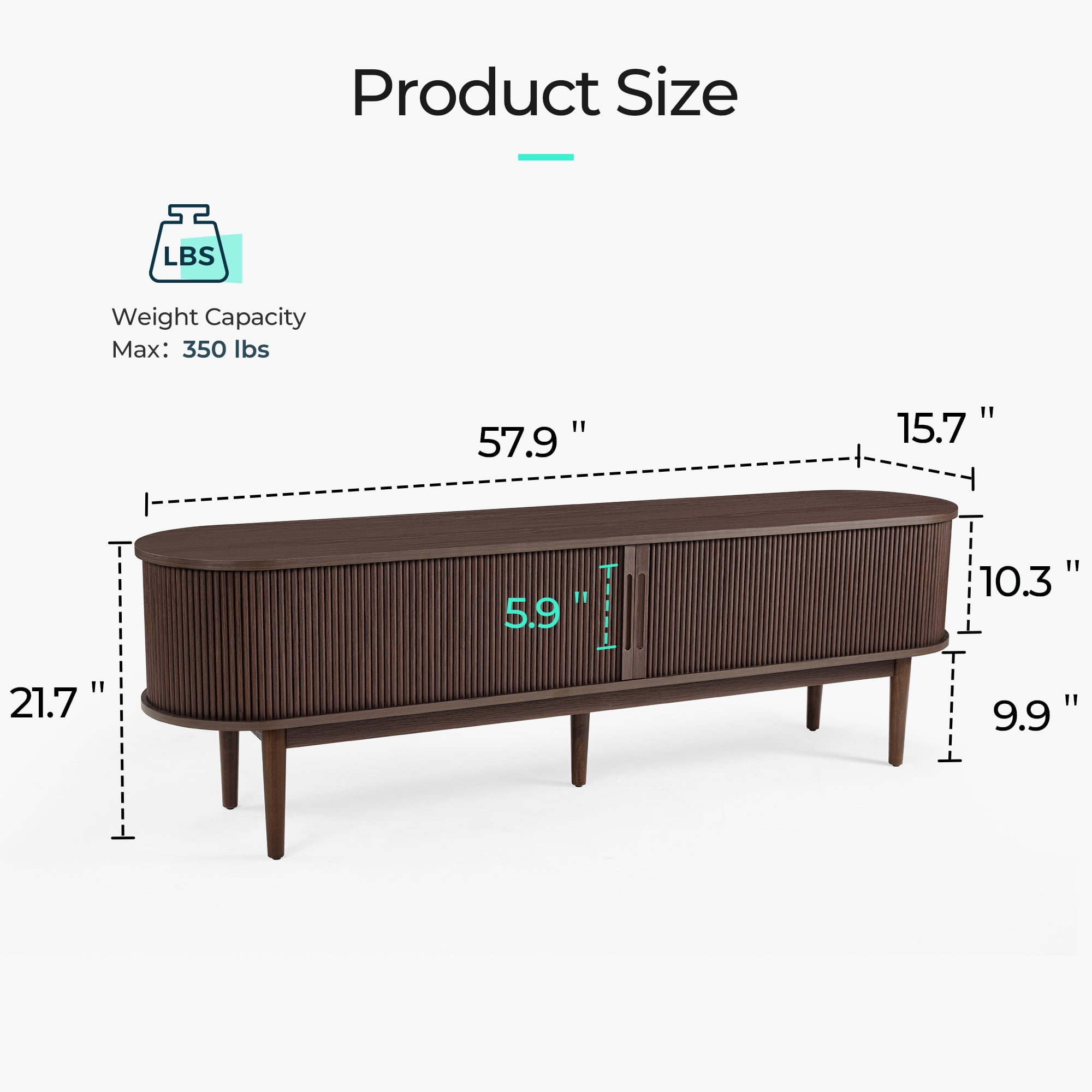 LINSY HOME Fluted TV Stand for TVs up to 65", Mid-Century Home Entertainment Center with Sliding Tambour Door and Adjustable Shelves, Walnut